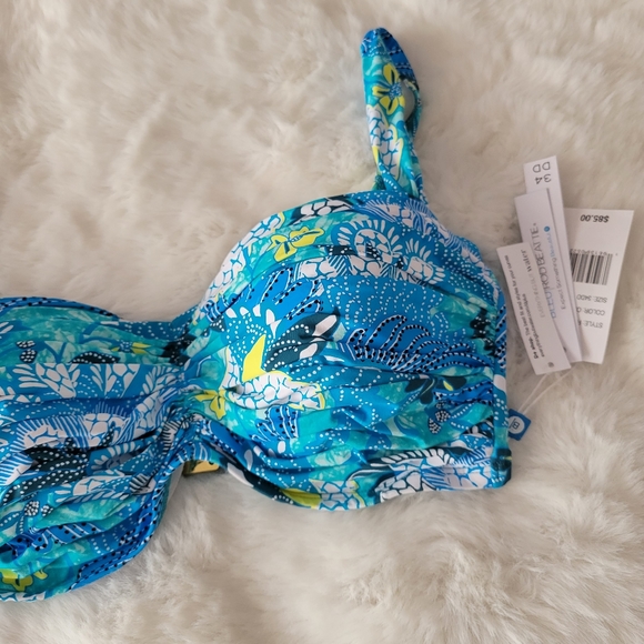 🐬BLEU ROD BEATTIE BRAND NEW SHIRRED UNDERWIRE BANDEAU BIKINI TOP SIZE 34DD - Picture 4 of 7